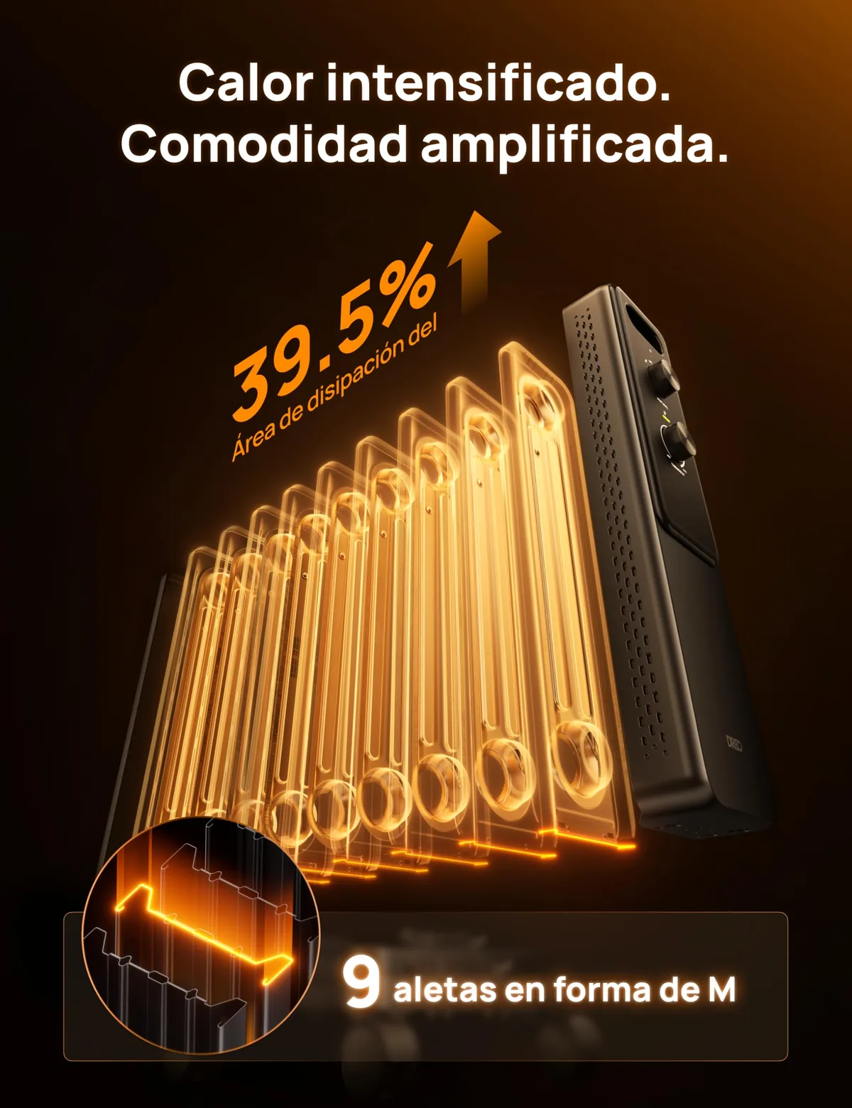 Vista 3 de Dreo Aquecedor a Óleo 9 Aletas 2000W Silencioso