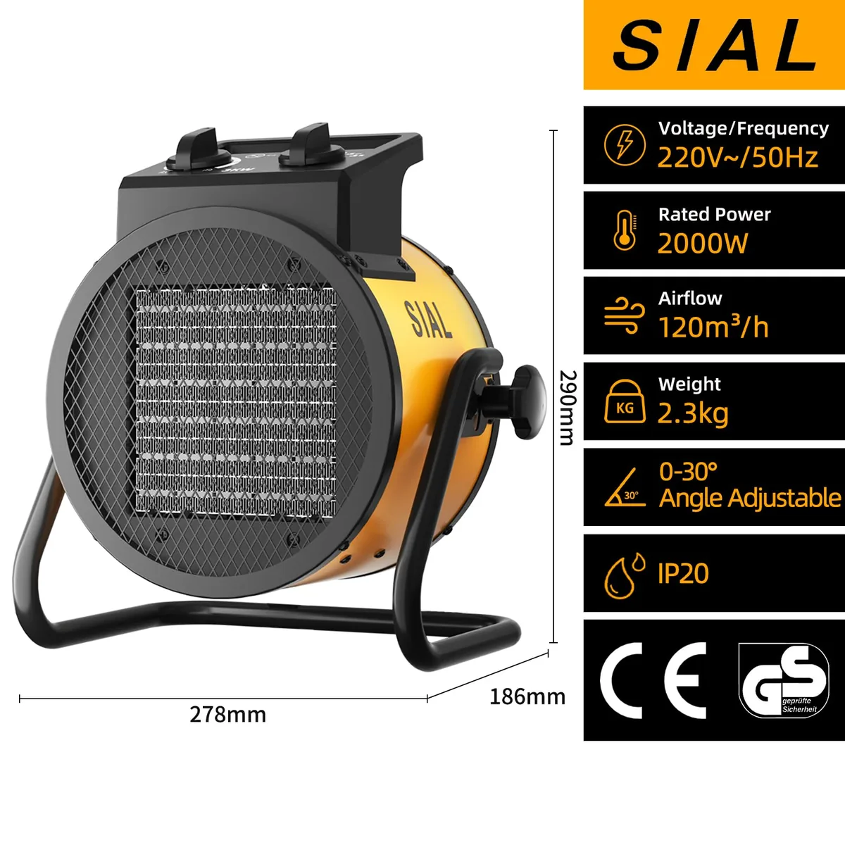 Vista 2 de SIAL Aquecedor Cerâmico 2000W Portátil para Oficina e Escritório