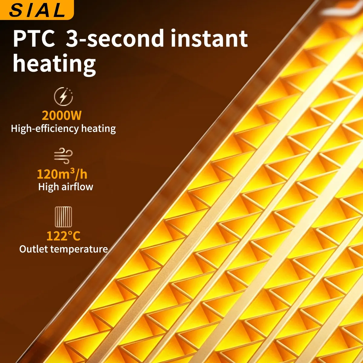 Vista 4 de SIAL Aquecedor Cerâmico 2000W Portátil para Oficina e Escritório